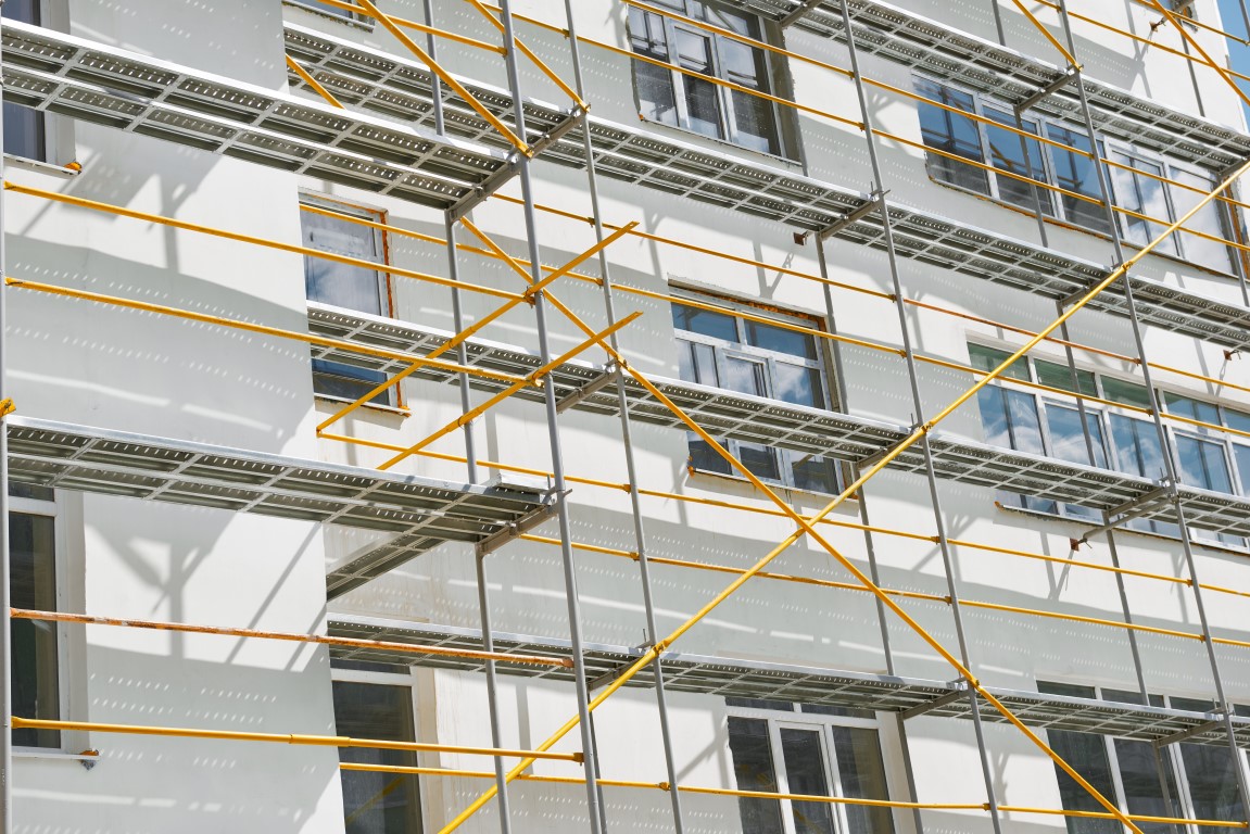 New build apartment block with scaffolding